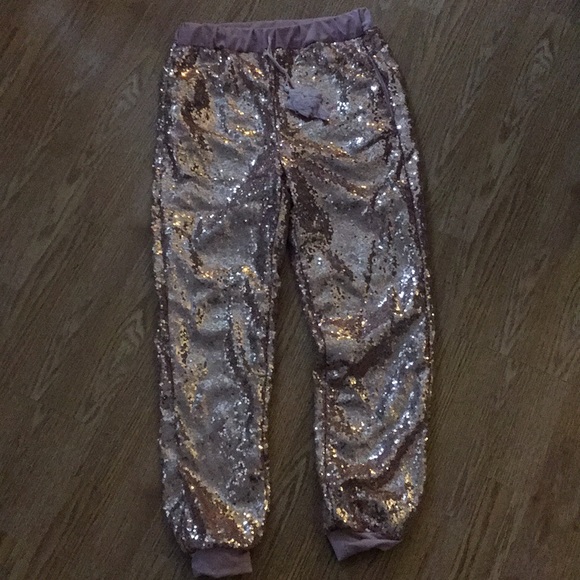 Pants - Rose Gold sequin joggers.